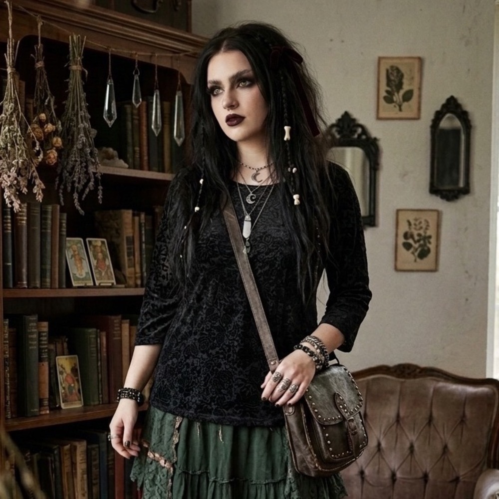 Black Floral Burnout Velvet Mesh Top 3 / XL Whimsigoth Witchy Goth Dark Romantic